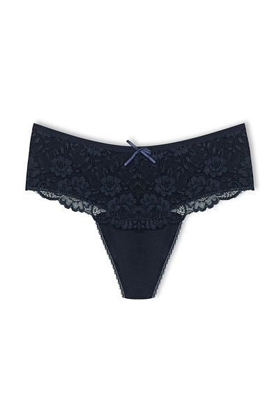 HNX Navy Blue High Waist Lace Front String Women's Panties