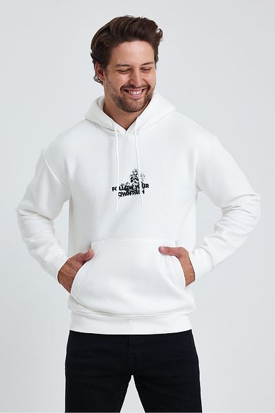 Tarz Cool Ανδρικό φούτερ με στάμπα Fleece με κουκούλα - Κανονική εφαρμογή