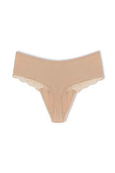 HNX Light Brown High Waist Lace Front String Women's Panties