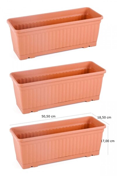 SERİNOVA 3 Adet Kemer Balkon Saksı 11 Litre /50cm Uzunluk 18,5cm En