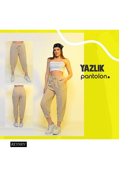 REYNEV Women's High Waist Thin Summer Summer Trousers with Elastic Waist, Lace Up Loose Comfortable Cotton Slouchy Summer Pants