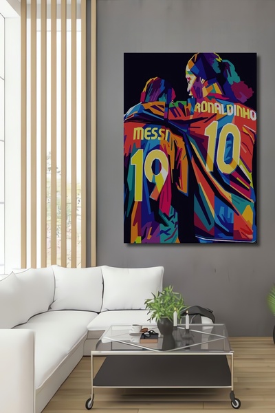 Teona Ahşap Dekoratif Ahşap Tablo Messi Ronaldinho Duvar