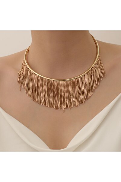 Rachel Silver Çelik Altın Renk Toplu Sallantılı Choker Kolye
