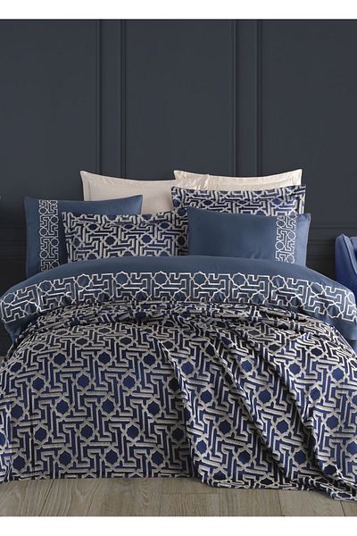 Dantela Beige Luna Embroidered Bed Cover Set - Duvet Cover and Jacquard