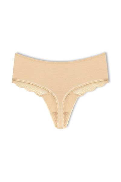 HNX Skin Cotton Lace Front High Waist Large Size Thong Women's Panties