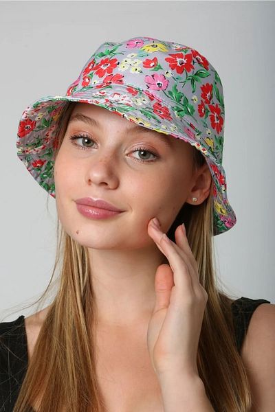 Remsa Mayo Rş-112 02 Gray Flower Patterned Bucket Hat