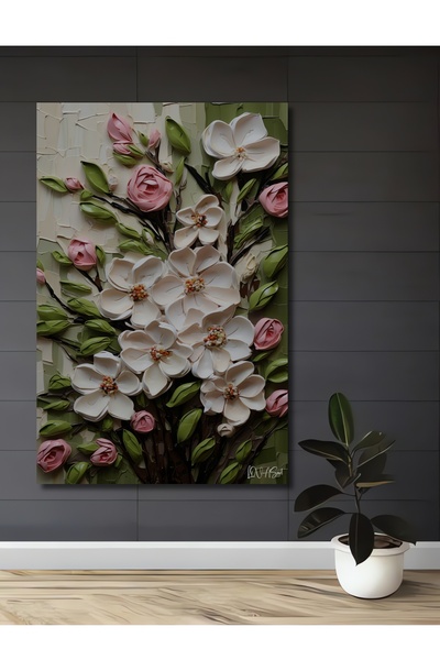 Teona Ahşap Dekoratif Ahşap Tablo Soyut Kabartma Görünümlü Nakış Çiçekleri