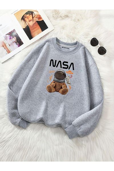 BENROMA Φούτερ Unisex Teddy Bear με στάμπα μεγάλου μεγέθους - Crew Neck