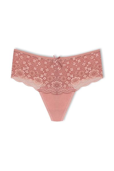 HNX Mink Cotton Lace Front High Waist Large Size Thong Women's Panties