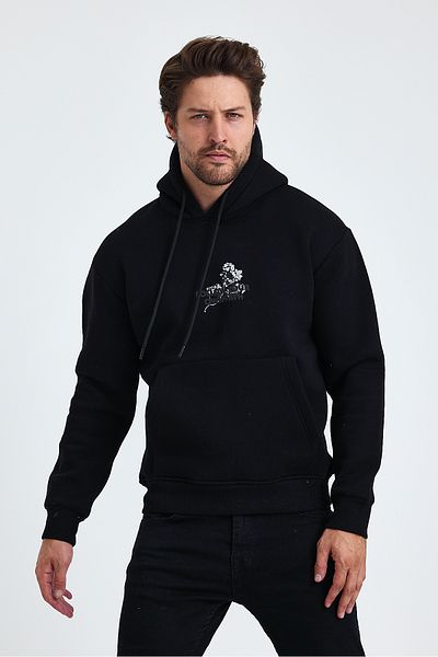 Tarz Cool Ανδρικό φούτερ με στάμπα Fleece με κουκούλα - Κανονική εφαρμογή