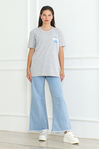 Bestenur Сіра футболка з принтом Space - 1062