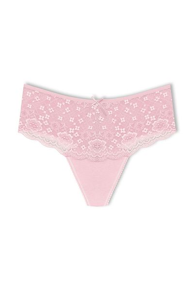 HNX Pink Cotton Lace Front High Waist Large Size Thong Women's Panties