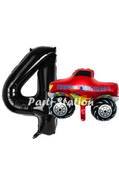 Parti Station 4 Years Old Monster Truck Pickup Balloon Set - Cars Concept, Black Figure