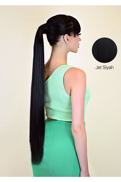 LOLLY PONY ذيل حصان أسود مستقيم من الألياف مقاس 65 سم