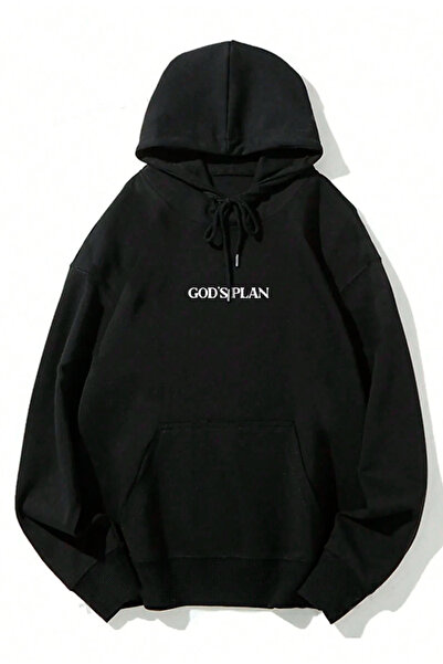 Benisengiydir Μαύρο Oversize γυναικείο φούτερ με κουκούλα - Τυπωμένο σχέδιο του Θεού