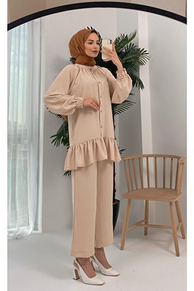 Basicpark Beige Suit with Ayrobin Buttons and Ruffle Skirt