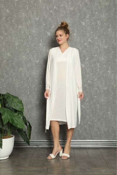 ERDENİZ TEKSTİL طقم ثوب نوم قطني مكون من قطعتين وثوب صباحي نسائي