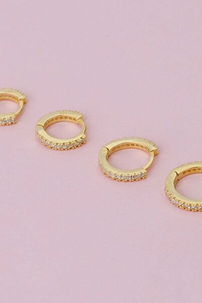 Silvano Jewelry 925 Ayar Gümüş Gold 4'lü Set Küpe