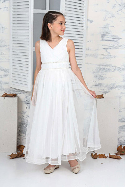 Asortix Kız Çocuk Tafta Kumaş Pul Palet Işlemeli Abiye Gece Mezuniyet Elbisesi