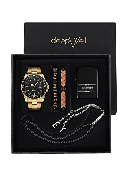 DEEPWELL Erkek Kol Saati Tespih Bileklik Ve Çakmak Seti RN08
