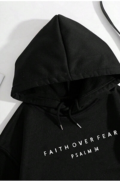 Benisengiydir BlackOversizeHooded Women'sSweatshirt-FaithoverFearPrinted