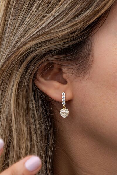 Nereze 925 Ayar Gümüş Gold Kaplama Çubuk Model Kalp Küpe