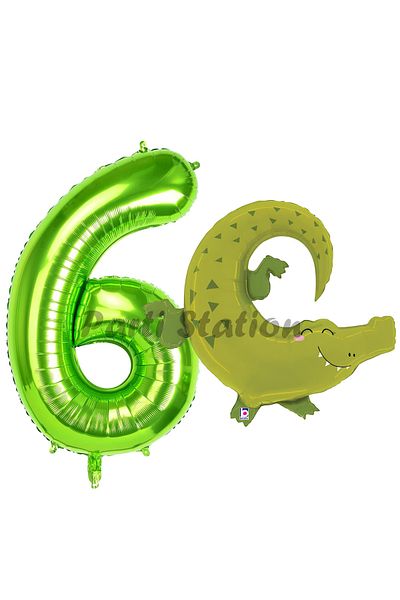 Parti Station 6 Year Old Birthday Safari Crocodile Balloon Set - Green Figure