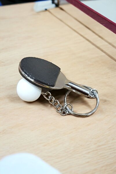 KDOT Masa Tenisi Metal Raket ve Top Figürlü Anahtarlık ve Çanta Süsü