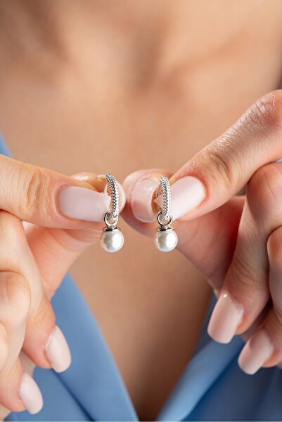 Nereze 925 Ayar Gümüş Rodyum Kaplama 10 mm Sallantılı İnci Küpe