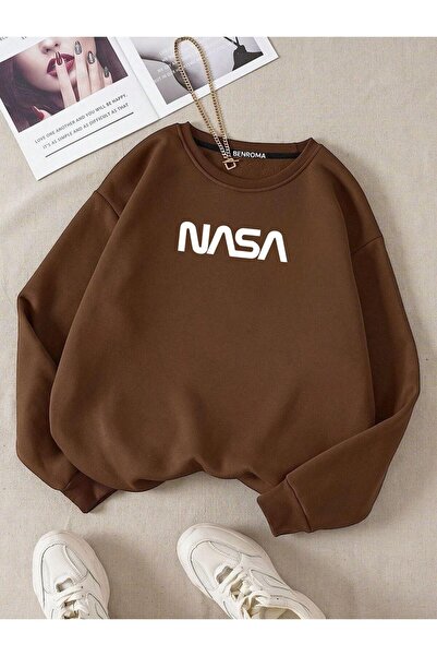 BENROMA 3-ниткова унісекс-футболка NASA з принтом та великим коміром