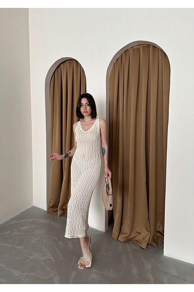Elilook Καλοκαιρινό Ανοιχτό Πλεκτό Γυναικείο Φόρεμα - Με λουράκι