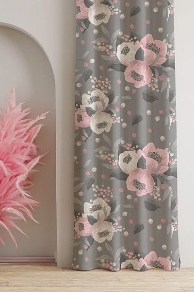 AYSHOME Ays Home Gray Flower Patterned Background Curtain - Pay Attention to the Size
