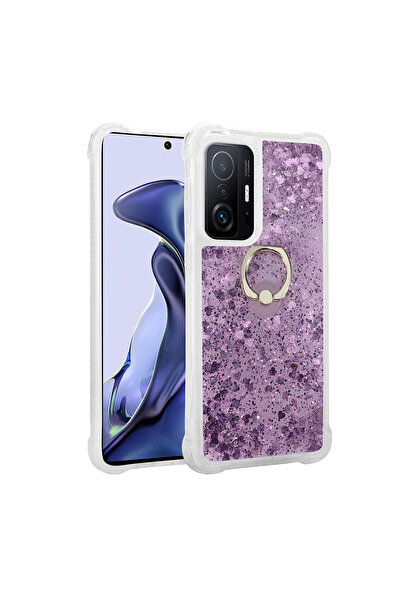 AQUA AKSESUAR Xiaomi Mi 11T Pro 5G Uyumlu Akışkan Simli Sıvılı Yüzüklü Parlay...