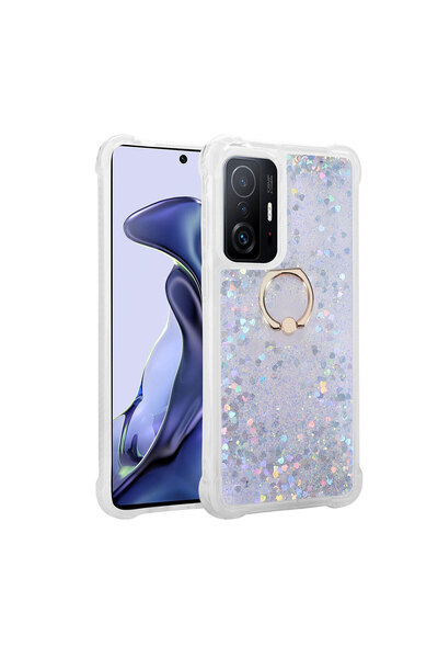 AQUA AKSESUAR Xiaomi Mi 11T Pro 5G Uyumlu Akışkan Simli Sıvılı Yüzüklü Parlay...