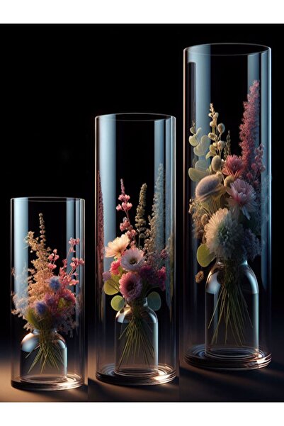 Paşabahçe Vasă cilindrică din sticlă 10 cm lățime 20 cm 25 cm 30 cm înălțime Fabricată manual