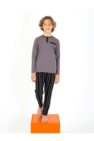 vitmo Boy's Classic Pajama Set - Long Sleeve, 100% Cotton, Button Detail
