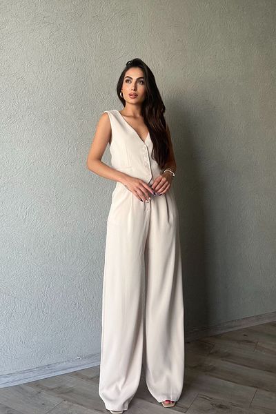 Seda Yalçın Atelier Beige Palazzo Trousers and Vest Set - Back Detail