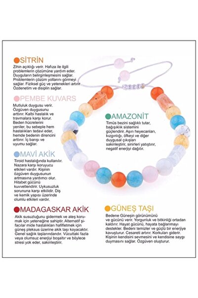 OSMANLI DOĞAL TAŞ Doğal Taş Bileklik-güneş Taşı,madagaskar,mavi Akik,sitrin,pembe Kuvars,amazonit B554