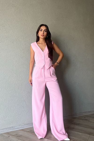 Seda Yalçın Atelier Pink Palazzo Trousers and Vest Set - Back Detail