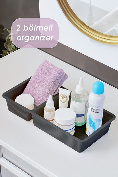 Porsima WH-72 Anthracite 2 Compartment Organizer Multi-Purpose Plastic Organizer for Drawer Cabinet