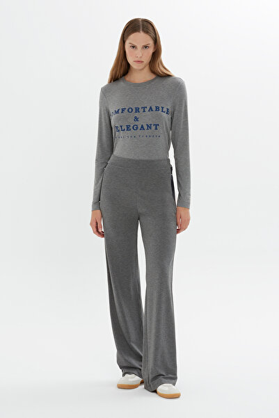GİZİA Beli Lastikli Yan Cepleri Fermuarlı Rahat Kesim Gri Pantolon