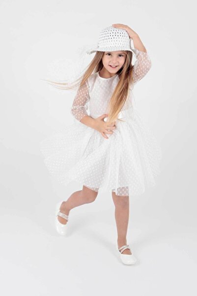 AHENGİM Kids Kız Çocuk Şapkalı Ve Tül Dantel Trend Abiye Elbise Ak2228