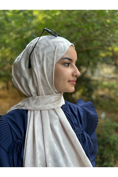 shalby Hijab Silky Cotton Jacquard Shawl Beige