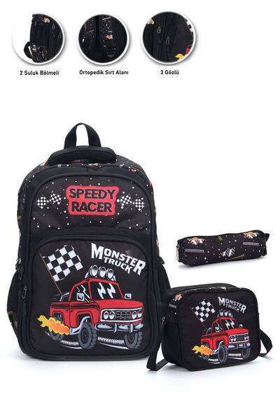 Mashotrend Truck Okul Çantası + Beslenme + Kalemlik Arabalı Çanta İlkokul Çantası Sırt Çanta
