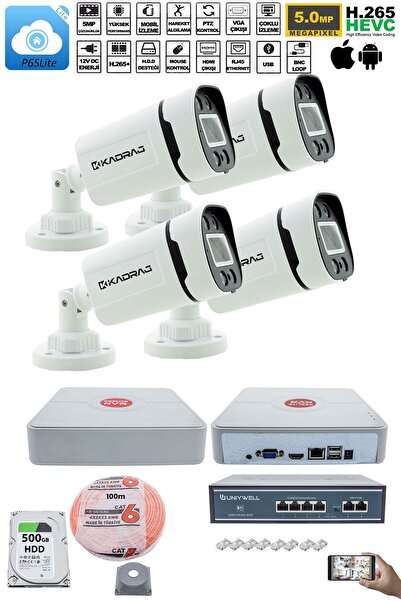 Kadraj 4'lü Güvenlik IP Kamera Seti - 4MP Dış Mekan Kamera, 3.6mm Lens, H.265, PoE, Warm IR Gece Görüşü, 9