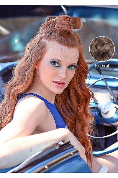 LOLLY PONY مجموعة ذيل حصان مموجة من الألياف مقاس 55 سم مكونة من 4 أزرار باللون البني المحمر