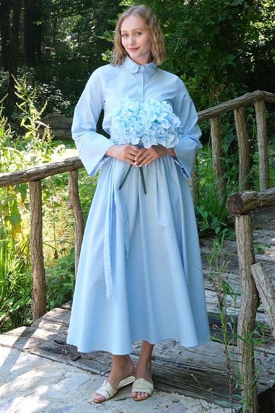 Ceylan Otantik Baby Blue Balloon Skirt and Tie Shirt Set