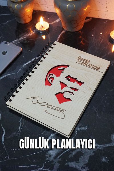 markcat Caiet de planuri din lemn Mustafa Kemal Ataturk - Agenda zilnică nedatată - Planificator A5