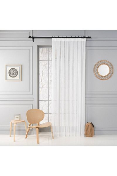 Boutique Curtain Ecru Colored Natural Linen - 1/2.5 Medium Pleat Tulle Curtain, Rustic/cornish Compatible, Non-wrinKle Ironing