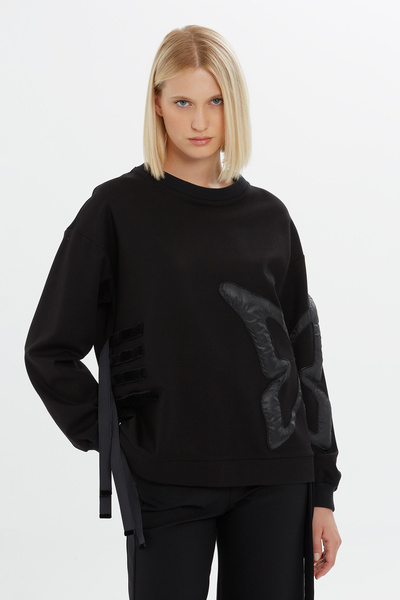 GIZIA SPORT Kelebek Baskılı Siyah Uzun Kollu Sweatshirt